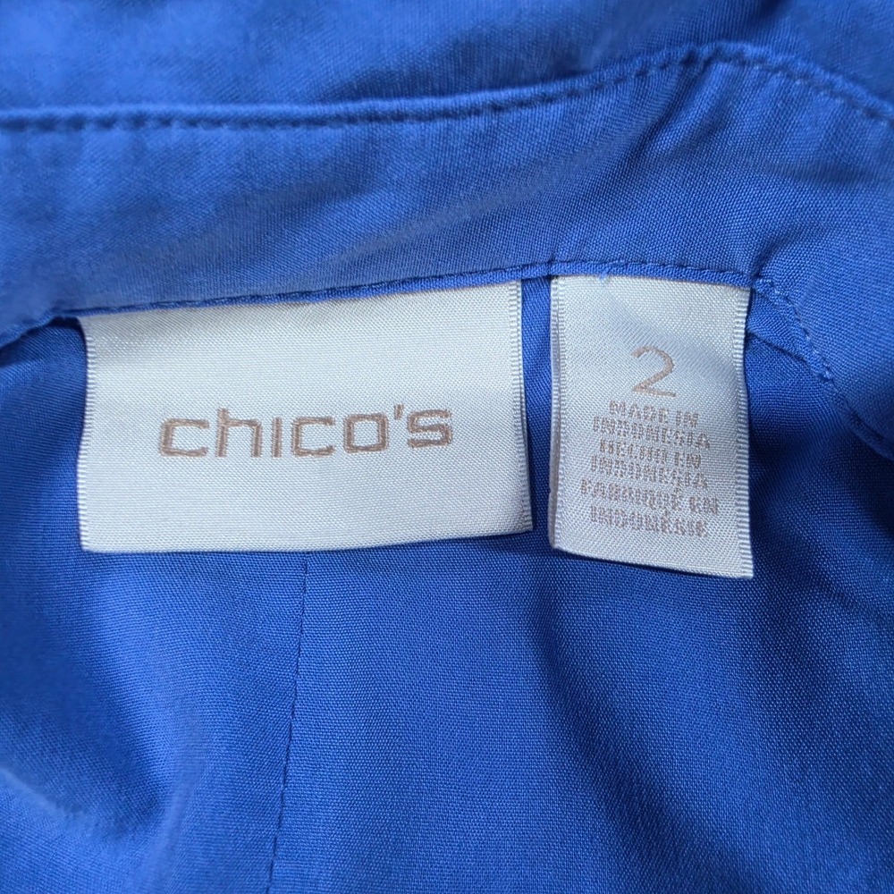 Chicos Button Up Shirt Womens Large Store 2 Blue Roll Tab Sleeve Work Office - Picture 6 of 11